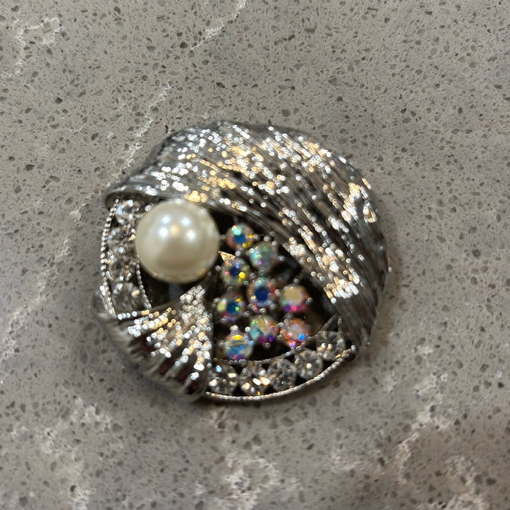 Vintage Gem Pearl Pendant Brooch